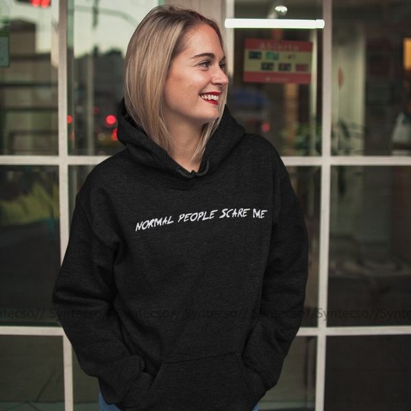 

нормальный человек scare me нормальный балахон отпугивает люди me kawaii hoodies женщин хлопок толстовка xxl напечатаны белого джерси толсто, Black