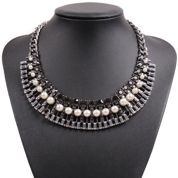 

pendant necklaces arrival fashion design z brand chain chunky statement crystal pearl necklace choker for women collar jewelry, Silver