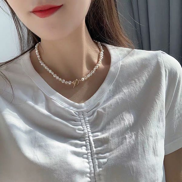 

fashionable simple irregular pearl beaded necklace openable assortment bound circle clasp jewelry for women daily wear minimalis, Golden;silver