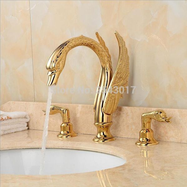 Royal Noble Gorgeous ванной Swan Смесители 3 шт Luxury High Quality Golden Brass 3 отверстия ванны Смесители ZR850