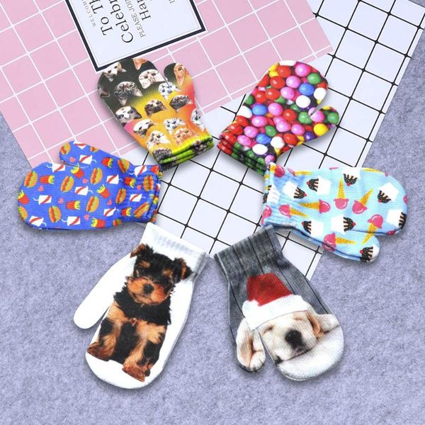 

children kids winter warm 3d animal print knitted kitty dog pet cute gloves fashion warmer glove hx0210, Blue;gray