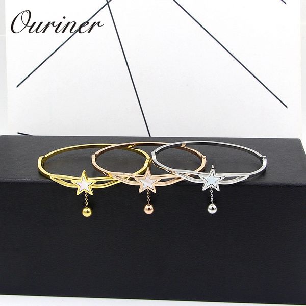 

stainless steel bead white shell bracelets & bangles for women muslim crescent jewelry star bangle cuff love pulseira k0084, Black
