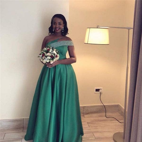 

green satin long bridesmaid dresses with shining beading a-line dress for wedding party dresses vestido de festa de l19, White;pink