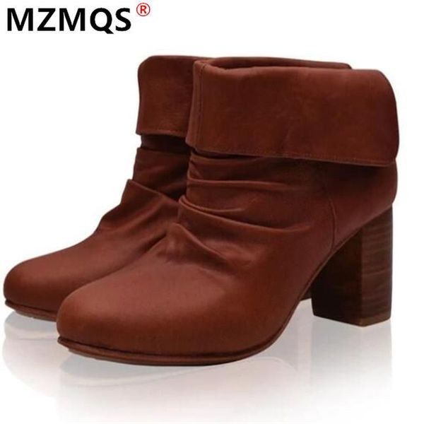 

boots for women 2020 woman ankle boots high heels shoes female pu leather square heels winter warm women's plus size 43, Black