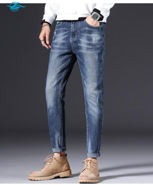 

men spring autumn fashion japan style slim 36 38 plus size business casual jeans male flexible pencil pant vintage wild trousers, Blue