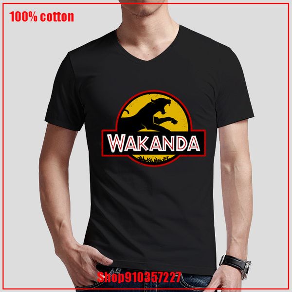 

classic vintage wakanda park jurassic black panther movies animal parody sci fi v-neck print men t shirt aesthetic clothes