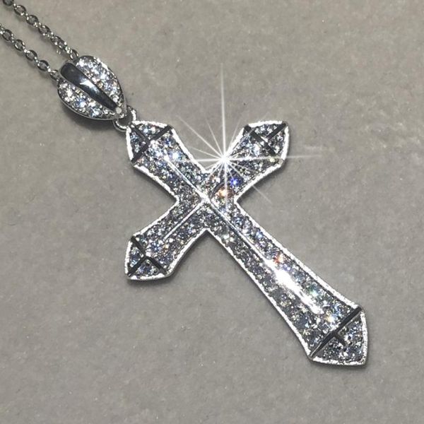 

new 925 silver exquisite bible jesus cross pendant necklace women men fine jewelry crucifix charm simulated diamond platinum
