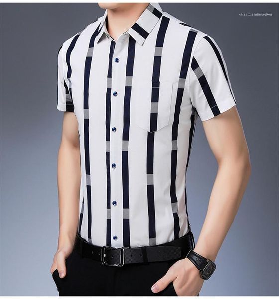 

color mens designer shirts casual slim button short sleeved turn down collar shirts fashion mens shirts plaid print contrast, White;black