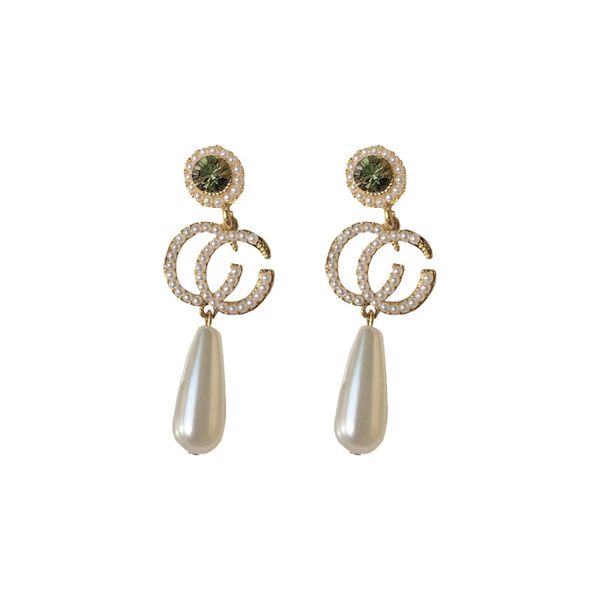 

personalized alloy letter waterdrop simulated pearl earrings women long luxury earrings gift everyday dangle, Silver