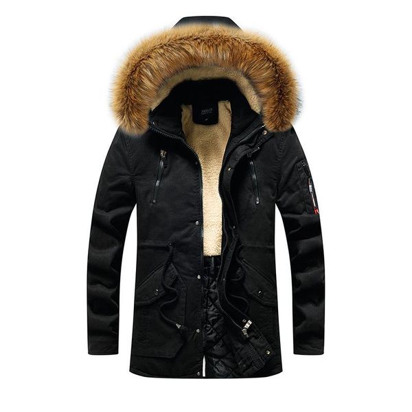 

2020 winter jacket men cotton hooded warm long parka hooded jackets man coats casual fur down parkas mens 3xl, Black