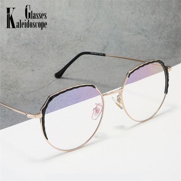 

new metal irregular glasses frame men women flat mirror eyeglasses frame alloy round retro eyebrow myopia spectascles frames, Black