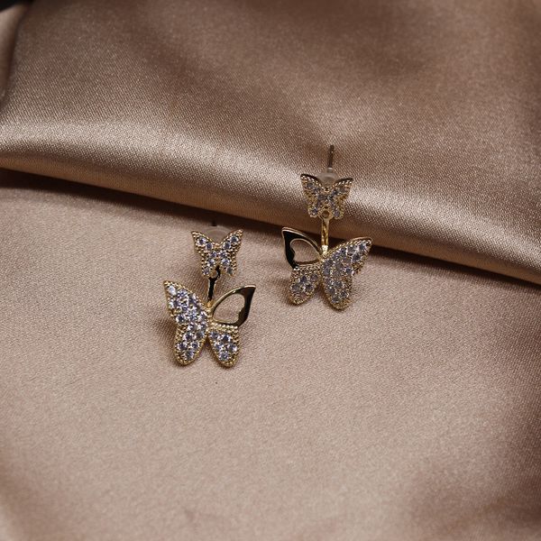 

stud shiny side fashion brand jewelry crystal butterfly earrings for women gift unique pierced, Golden;silver