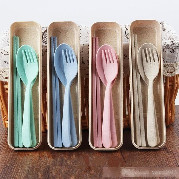 

exquisite health environmental wheat platycodon straw cutlery set portable camping tablewarel spoon fork chopsticks