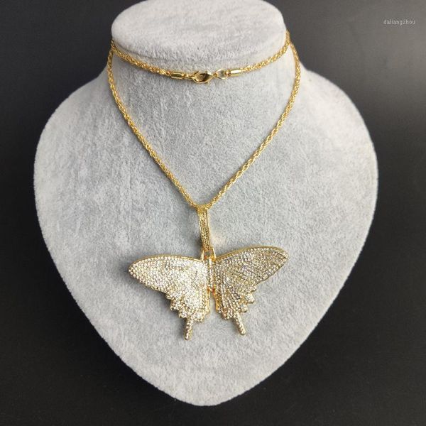 

hip hop big butterfly pendant necklaces bling chains mosaic zircon necklace butterfly chains for women fashion accessories1, Silver