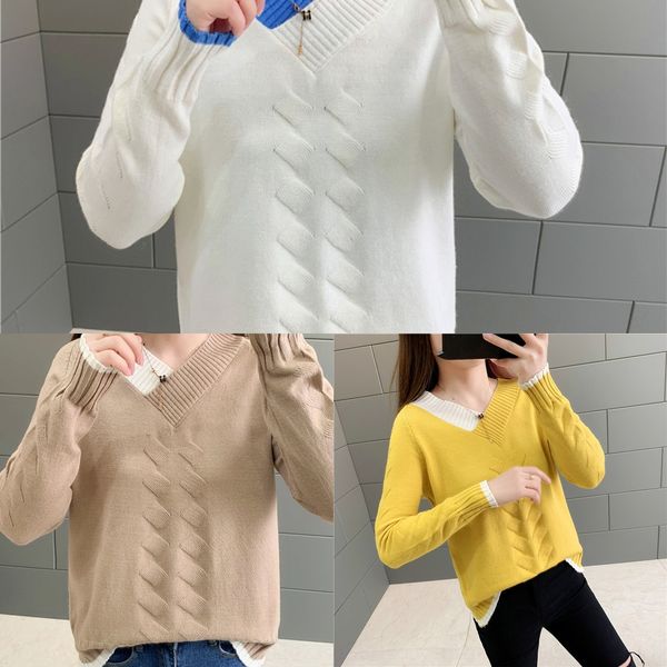 

women's autumn and winter korean style new loose v-neck color matching pullover women's pullover sweater sweater sweater tnsns, White;black