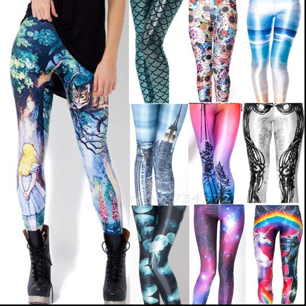 

4xl design punk rock fashion women digital print galaxy leggings alice in wonderland blood camouflage print pants legging gl 22, Black