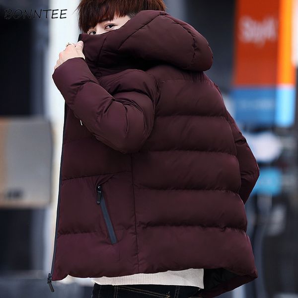 

parkas men plus size hooded slim pockets leisure daily solid simple all-match korean style parka mens ulzzang warm outerwear, Black