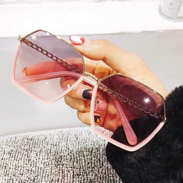 

sunglasses 2021 brand square oversized women men retro designer chain purple sun glasses female half frame shade uv400, White;black