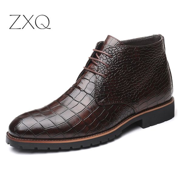 

autumn winter fashion crocodile pattern men's ankle boots casual high-lace-up british male leather business dress booties, Black