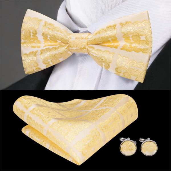 

gold bowtie for men silk bowtie floral bows set pocket square cufflinks pre-tied male butterfly for wedding lh-714 barry.wang, Black;gray