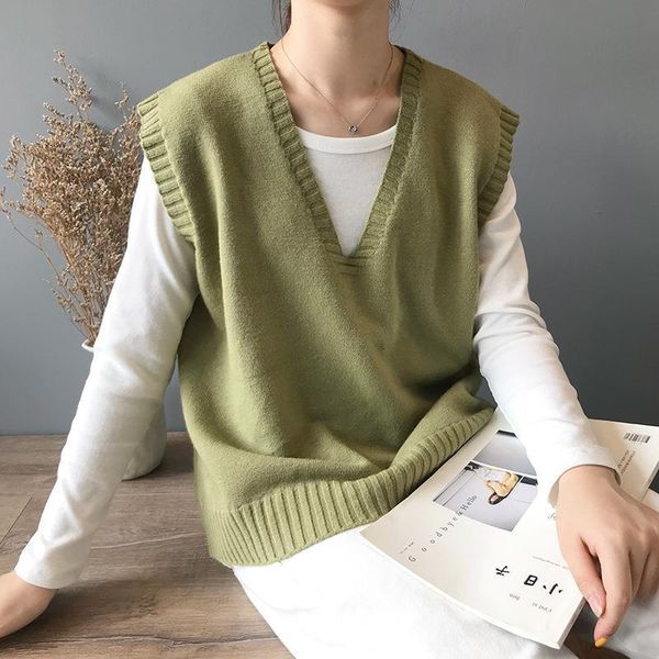 

women sweater vest large size winter school uniform v neck knitted female coat knitting waistcoat sleeveless pullovers, White;black