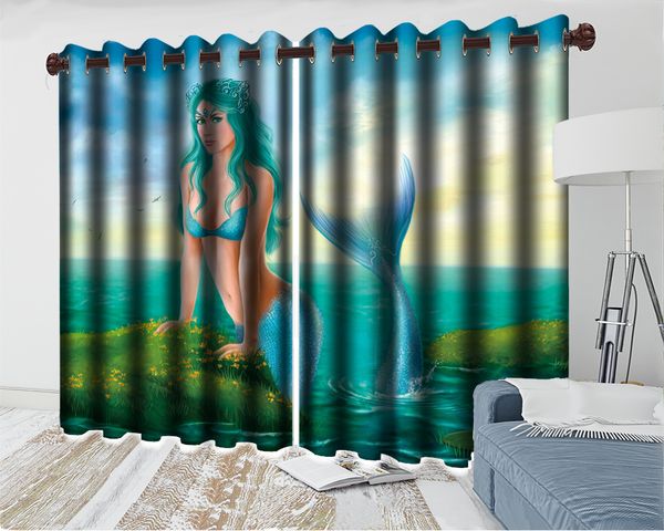 

modern bedroom window 3d curtain the mermaid in the blue sea romantic modern decoration 3d blackout curtains