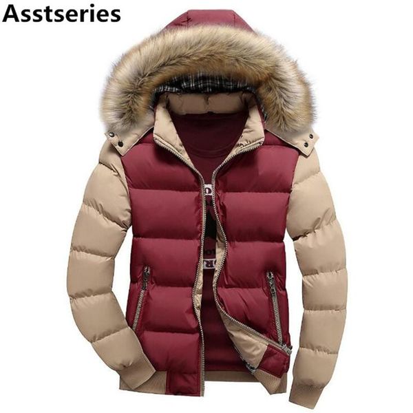 

15 color fashion brand winter men s down jacket with fur hood hat slim men outwear coat casual thick mens down jackets 4xl, Black