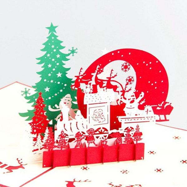 

wholesale new handmade santa ride christmas tree cards creative kirigami & origami 3d pop up greeting card for kids friends