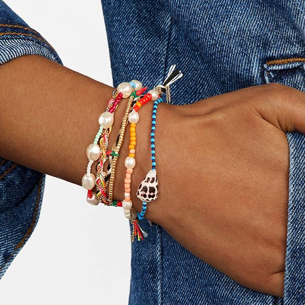 

handmade natural fresh water pearls rainbow bracelets for women femme boho bracelet armbandjes dames bracelet acier inoxydable, Red;blue