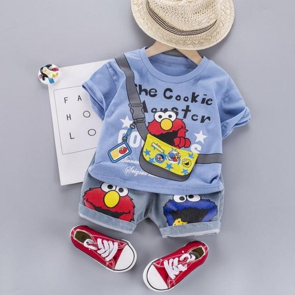 

children boys clothes summer cartoon clothing infant suit toddler t-shirt pants for kids outfit denim kg-367, White