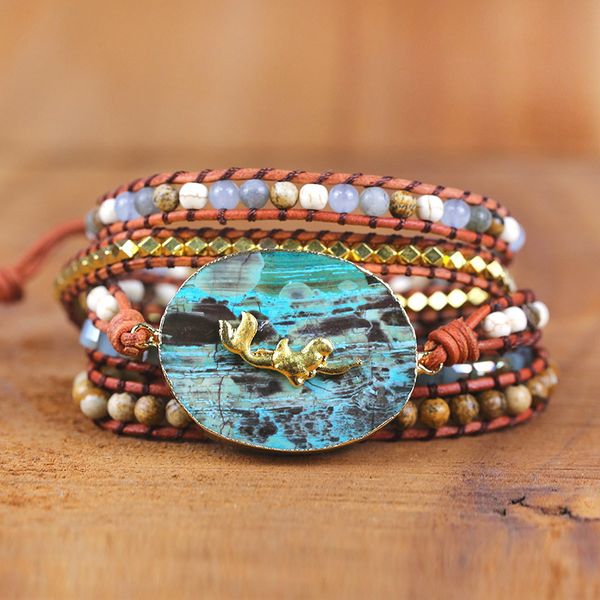 

tennis 2021 wrap bracelet for men and women mermaid whale tail charm leather ocean style lovers jewelry drop, Golden;silver