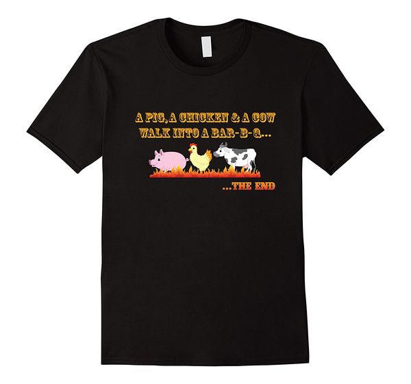 

bbq joke t-shirt funny a pig cow chicken go to a barbecue t shirt discount 100 % cotton t shirt for men's simple style