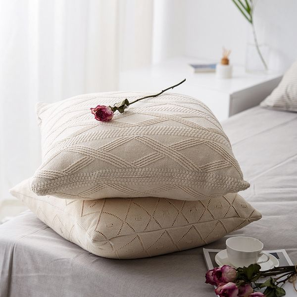 

solid color sofa cushion cover knitted pillowcase home decoration soft pillow cover decorative pillows for sofa square 50x50cm
