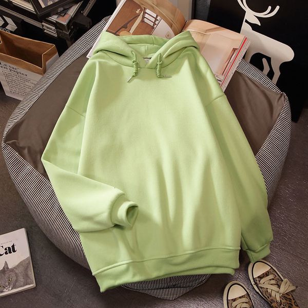 

корейский зеленый толстовки женщины harajuku повседневный tops осень зима длинные рукава крупногабаритные плюс размер sudadera mujer solid т, Black