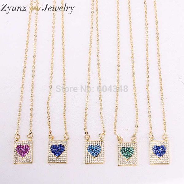 

pendant necklaces 10 strands zyz330-3341 heart in rectangle necklace slim chain micro pave cz jewelry gift, Silver