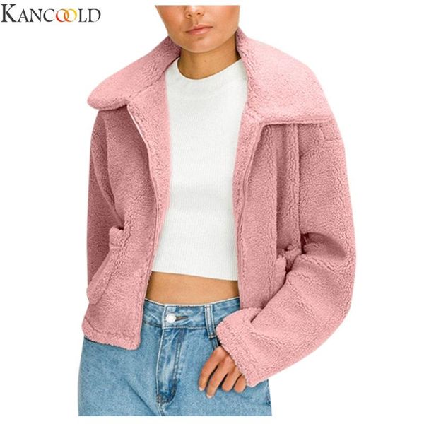 

women's trench coats kancool fur fleece oversized open winter office front hooded draped pockets cardigan coat s-xl four colors cloth, Tan;black