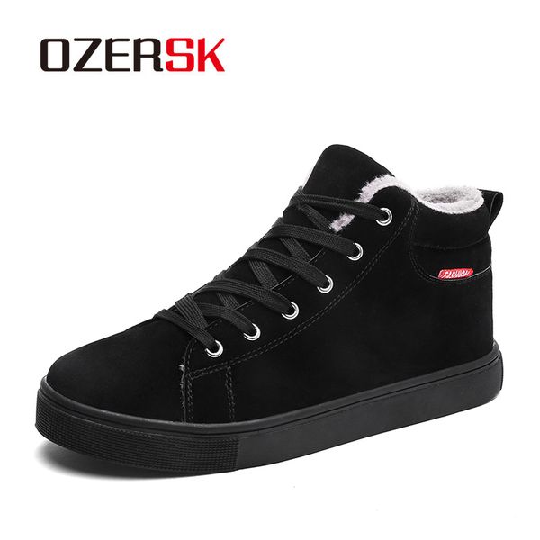 

boots ozersk 2021 autumn winter vintage classic cow suede ankle men shoes fur plush comfortable male casual snow work, Black