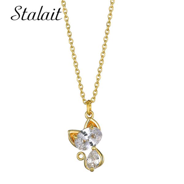 

2020 trendy cute cat initial necklaces for women gold-color chunky zirconia pendant necklace o-chain bridesmaid gift, Silver