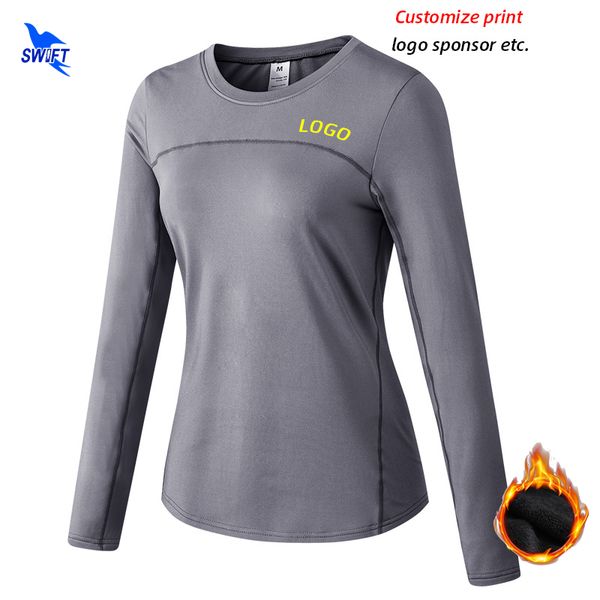 

customize logo women long sleeve yoga t-shirt winter fleece gym fitness stretch sportswear quick dry workout running tees, White;red