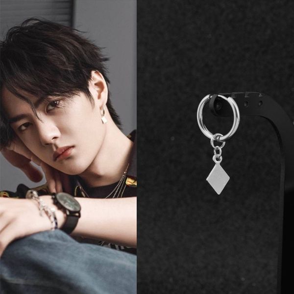 

stud 2021 kpop korean boys rhomboid stainless steel earrings for women brincos silver color men earring acessorios, Golden;silver