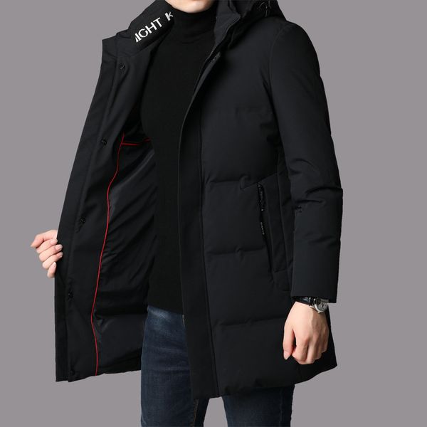 

men's new 2020 winter down jacket male long warm coat white duck down detachable hoodie, Black
