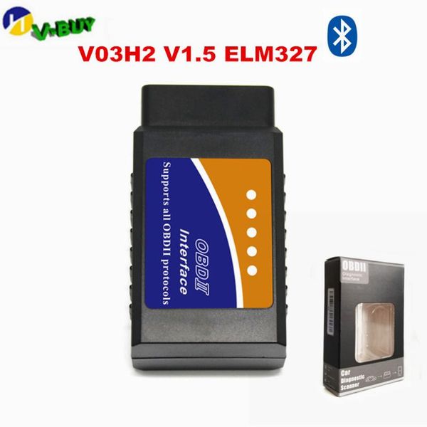 

100pcs/lot elm327 v03h2 25k80 chip bluetooth v1.5 obd2 diagnostic-tool elm 327 obd2 code scanner auto diagnostic interface