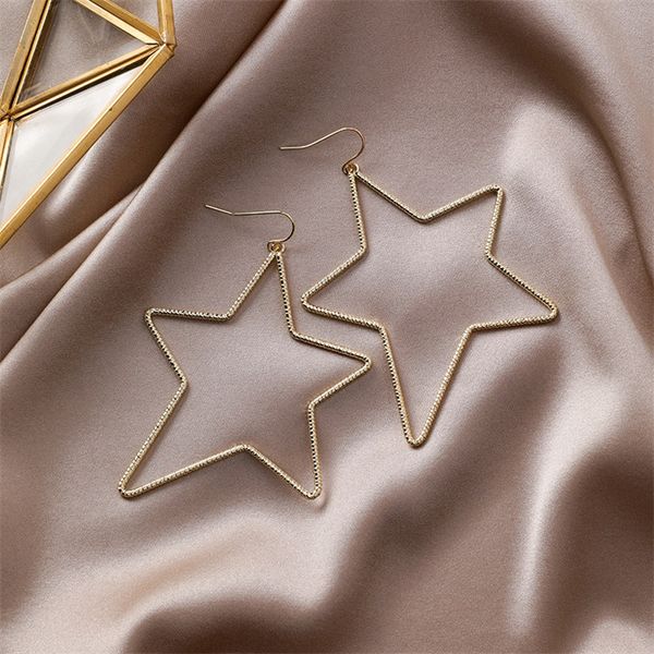 

europe america simple exaggerated metal big five-pointed star pendant earrings popular hollow big earrings women's jewelry, Silver