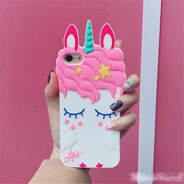 

full protection 3d unicorn silicone cartoon case soft drop resistance monocerus phone cover for iphone 7 8plus xr x max 11 pro