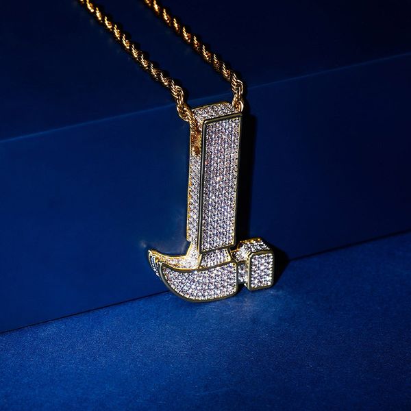 

pendant necklaces hip hop rock micro pave cz stone bling iced out hammer pendants necklace for men rapper fashion jewelry drop, Silver