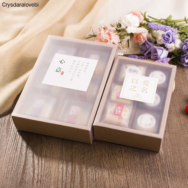 

4 and 6 pack drawer kraft paper mid-autumn festival moon cake box frosted transparent egg-yolk puff pastry packaging boxes