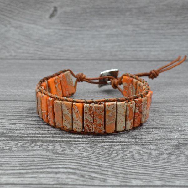 

retro bohemian bracelets tube jaspers natural stones single leather wrap bracelet braided beaded bracelet couples gifts, Golden;silver