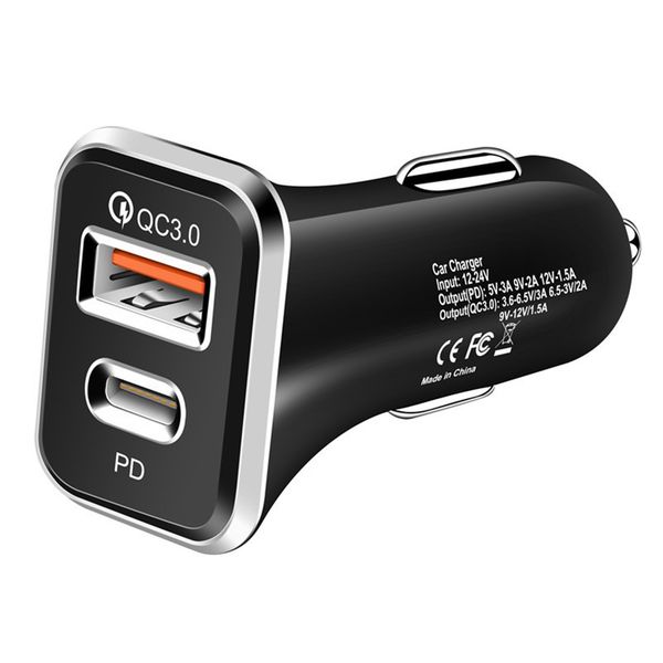 

3.0 qc dual usb car charger for samsung s10 quick charge 18w usb type c car charger for iphone 11 x xs 8 pd charger
