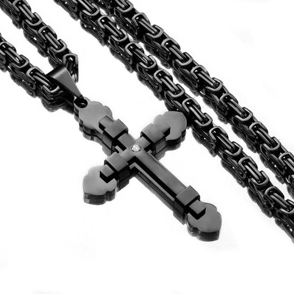 

рождественский подарок fashionn кристалл нержавеющей стали черный византийский плетеный крест распятие ожерелье мужские украшения punk rock, Silver