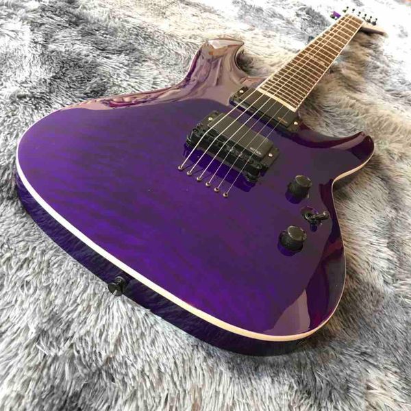 

custom quilted maple electric bass guitar neck through body in purple set thru